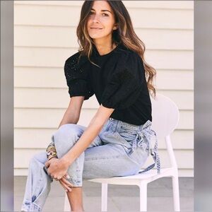 NWOT Something Navy Sydney Tie Waist Denim Trouser Jeans Size 8